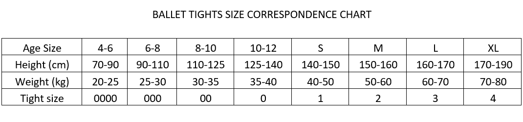Tights size chart